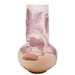 Emile Gallé, a cameo glass vase: of bulbous form with extended cylindrical neck,