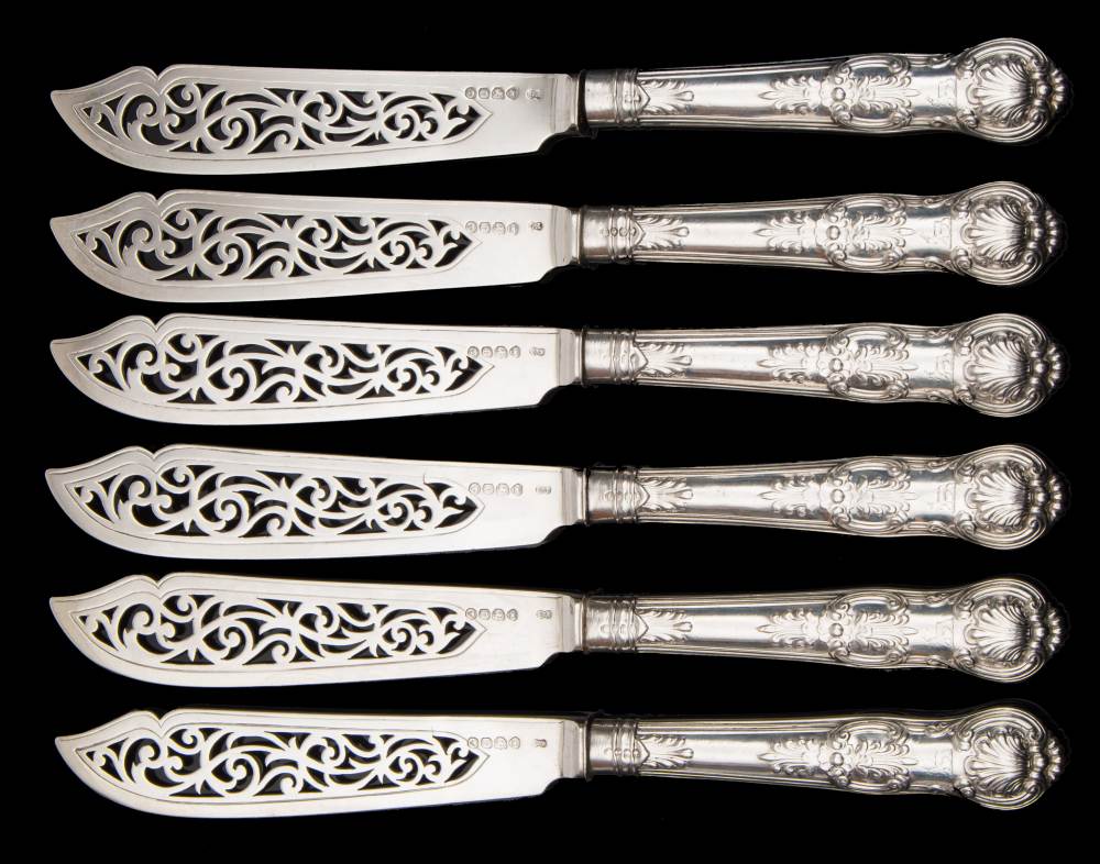 A set of six Victorian Queens pattern silver fish knives, maker Chawner & Co, London,