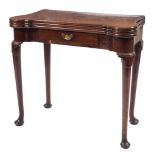 A mid 18th Century mahogany triple top games table:, having projecting rounded corners,
