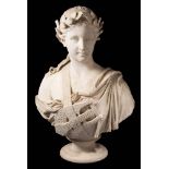 After Cesare Lapini (1848-?) A carved marble bust of a muse: possibly Terpichore, holding a lyre,