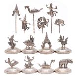A set of eight Siamese sterling silver menu holders,