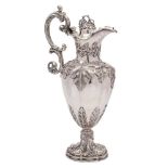 A Victorian silver wine ewer, maker Henry Wilkinson & Co, Sheffield, 1855: inscribed,