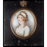 English School - A miniature portrait of Lady Mary Wortley Montague,