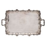 An Edward VII silver presentation tray, maker Elkington and Co, Birmingham, 1902: inscribed,