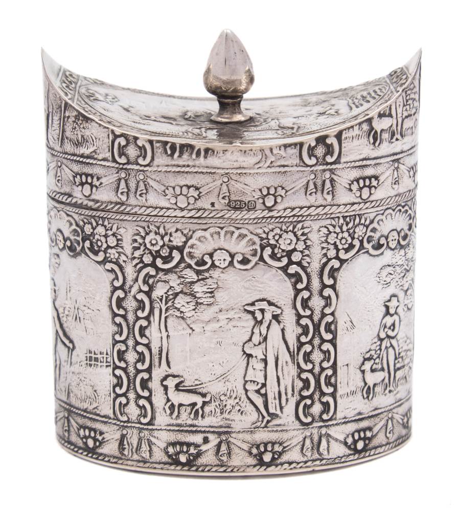 A 19th century Dutch silver tea caddy, bears import marks for Chester,