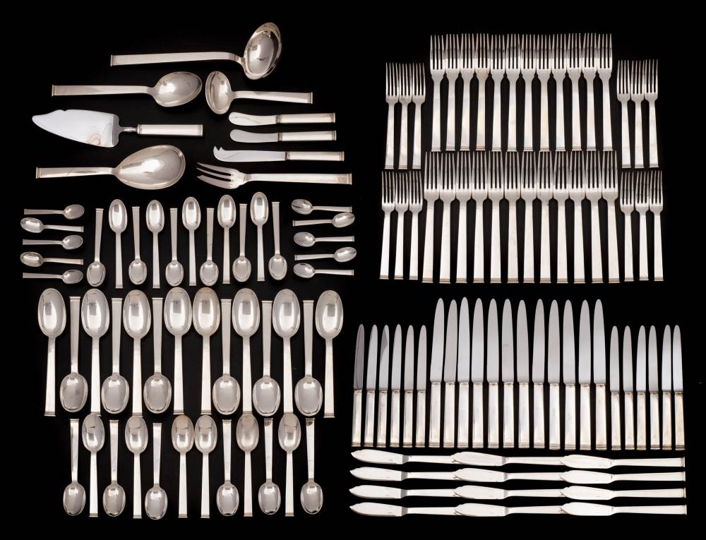 An extensive Elizabeth II silver Commodore pattern flatware service, maker Christofle, London,