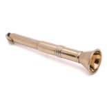 A 9ct gold cigar piercer: of trumpet-shaped outline, 6.5cm, long, 8.06gms.