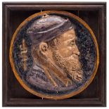 A Palissay portrait plaque by Edouard-Léon Deschamps Avisseau: of circular form modelled in relief