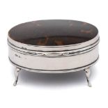 A George v silver and tortoiseshell oval trinket box, maker A. E.