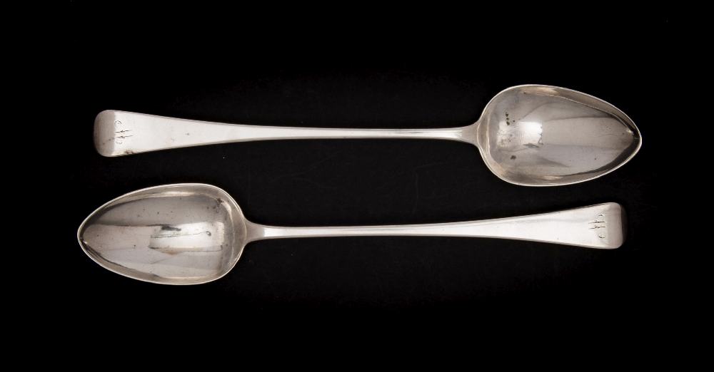 A pair of George III Old English pattern silver basting spoons, maker Richard Crossley, London,