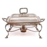 A Victorian silver presentation entree dish, cover and stand, maker Atkin Bros, Sheffield,