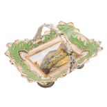 A Chamberlains Worcester 'Malvern' topographical porcelain basket: with rustic branch handle and