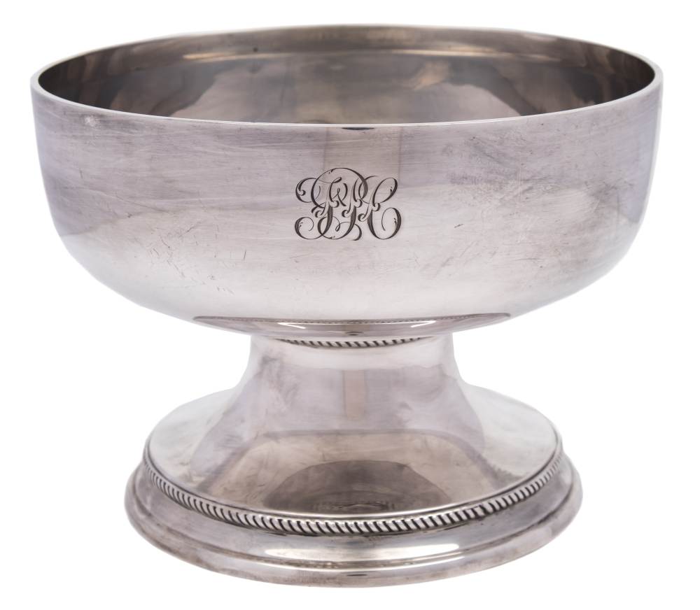 A George V silver pedestal rose bowl, maker Thomas Bradbury & Sons Ltd, Sheffield, 1931: initialled,