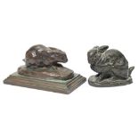Two bronze studies of rabbits after the models by Antoine-Louis Barye [French,