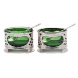 A pair of Art Nouveau silver salts, maker Levi & Salaman, Birmingham, 1905/07: of oval outline,