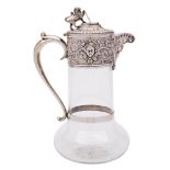 A George V clear glass and silver mounted claret jug, maker John Grinsell & Sons, London,
