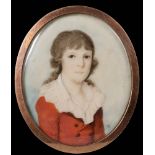 English School late 18th Century- A miniature portrait of a boy,:- bust-length,