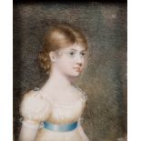 English School early 19th Century- A miniature portrait of a young girl,