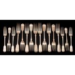 A set of ten Victorian silver Fiddle pattern table forks, maker H J Lias & Son, London,