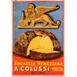 An early 20th century Italian advertising poster for 'Foccacia Veneziana, A Colussi':, after Emka,