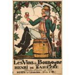 Guy Arnoux, An ealry 20 century lithograph advertising poster 'Les Vins de Bourgogne':,
