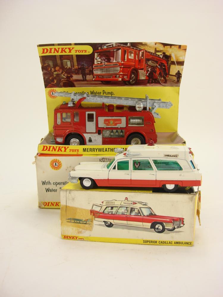 Dinky No 285 Merryweather Marquis Fire Tender: together with Dinky No 267 Superior Cadillac