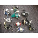 A collection of various fishing reels:, including a Mitchell 386 an Abu Garcia and others (a lot).
