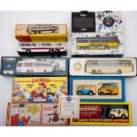 Dinky No 954 Vega major Luxury Coach:, white body with blue interior and black base, boxed,