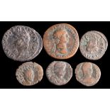 A group of six various Roman coins:.