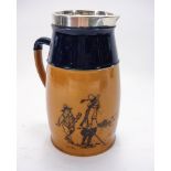 A Royal Doulton silver mounted stoneware golfing jug,