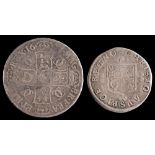 1663 Charles II crown and a Charles II silver shilling:,