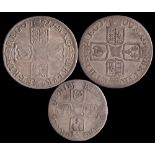 Queen Anne 1709 shilling, 1711 shilling and 1711 sixpence:,