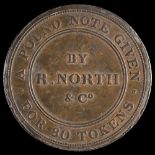 R North & Co, Wiveliscombe, a three penny token, 1814:.