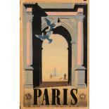 A mid 20th century French travel poster after A M Cassndre 'Paris':, lithograph, printed by Draeger,