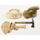 A Merryweather pattern brass helmet:, with embossed high comb and helmet plate,