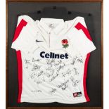 A signed England Rugby shirt circa late 1990s :, Matt Dawson , Mike Catt and others,