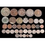 A mixed group of mainly foreign coins:, silver and copper, including an 1840 1 rupee.