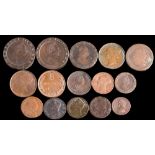A group of British copper coins:, including cartwheel twopence (x2),