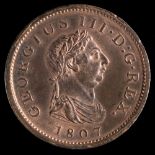 An 1807 George III penny, higher grade:.