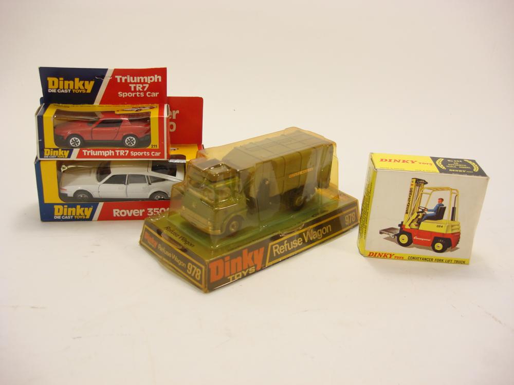 Dinky No 404 Conveyancer Fork Lift truck:, No 211 Triumph TR7 Sports Car,