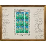 A framed set of 1968 West Indies versus England Tour team signatures:, including Geoffrey Boycott,