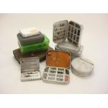 A group of six Wheatly aluminium fly tins and contents:,
