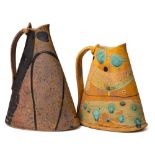 *Carlos Versluys (Contemporary) two hand built stoneware jugs: of flattened tapering form with