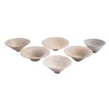 *Val Barry (1937-2018) six bowls: of thinly thrown conical form comprising three porcelain