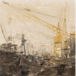 * David Tindle [b.1932]- Yellow Crane,:- oil on canvas, 45.5 x 45.5cm. * Provenance.