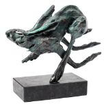 *Emma Rodgers (b 1974) bronze study of a 'Leaping Hare': mounted on a polished marble base, 28 cm.