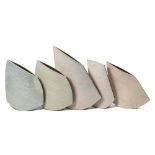 *Val Barry (1937-2018) five stoneware vessels: of narrow slab built profile with angular rims,