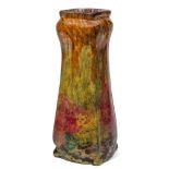 Daum Nancy a cased glass vase: of tapering and lobed square profile the clear body applied with