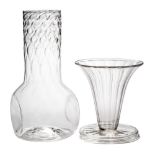James Powell & Sons (Whitefriars) two clear vases: one of dimpled square profile with raised