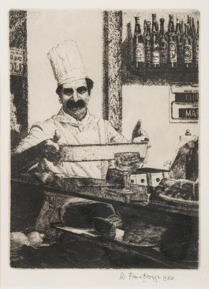 * Wilfred R E Fairclough [1907-1996]- Venice, The Chef,:- etching,